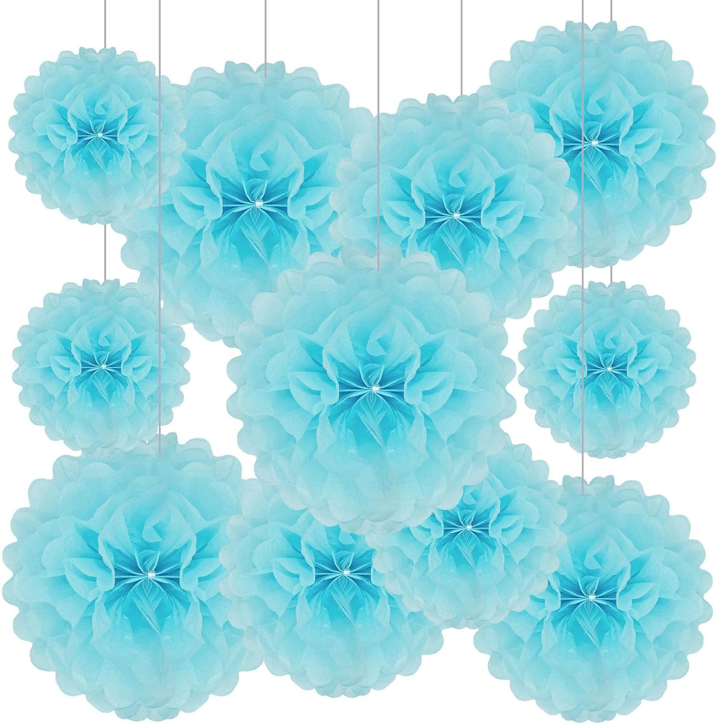 Tissue Paper Pom Poms, Light Blue Tissue Paper Flowers, Hanging Flower Balls for Weddings Fiesta Parties Birthday Baby Showers Classroom Bridal Shower Decoration (20Piece Set-6/10/12/14Inch)