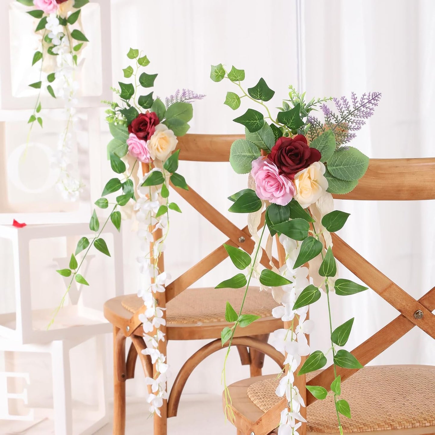 Wedding Aisle Decorations Set of 10 Chair Back Flowers Floral Pew Wedding Decorations for Ceremony with Chiffon Ribbons Fall Decor