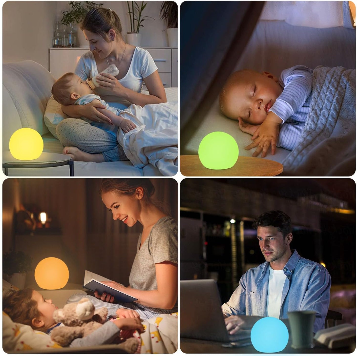 6-in Cordless LED Globe Orb Light for Kids, RGB Color Changing Orb Night Light Mood Lamp w/Remote, Rechargeable LED Ball Night Light Sphere Bedside Lamp, Ideal for Home Garden Patio Party Bar Decors