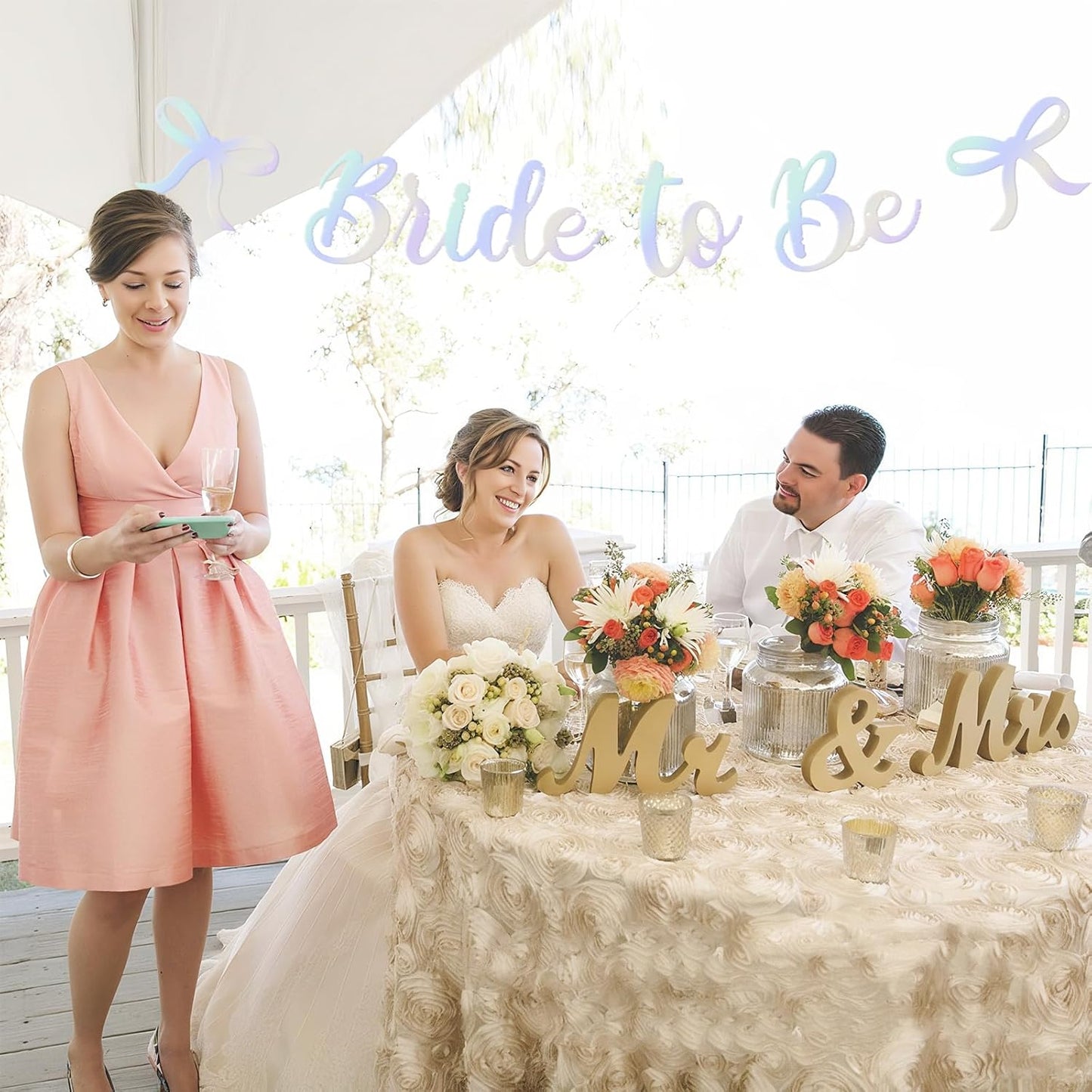 Bride to Be Banner, Iridescent Bride to Be with Bow Glitter Bachelorette Bridal Party Banner BRIDE TO BE Sign for Iridescent Bachelorette Bridal Shower Wedding Engagement Hen Party Decorations