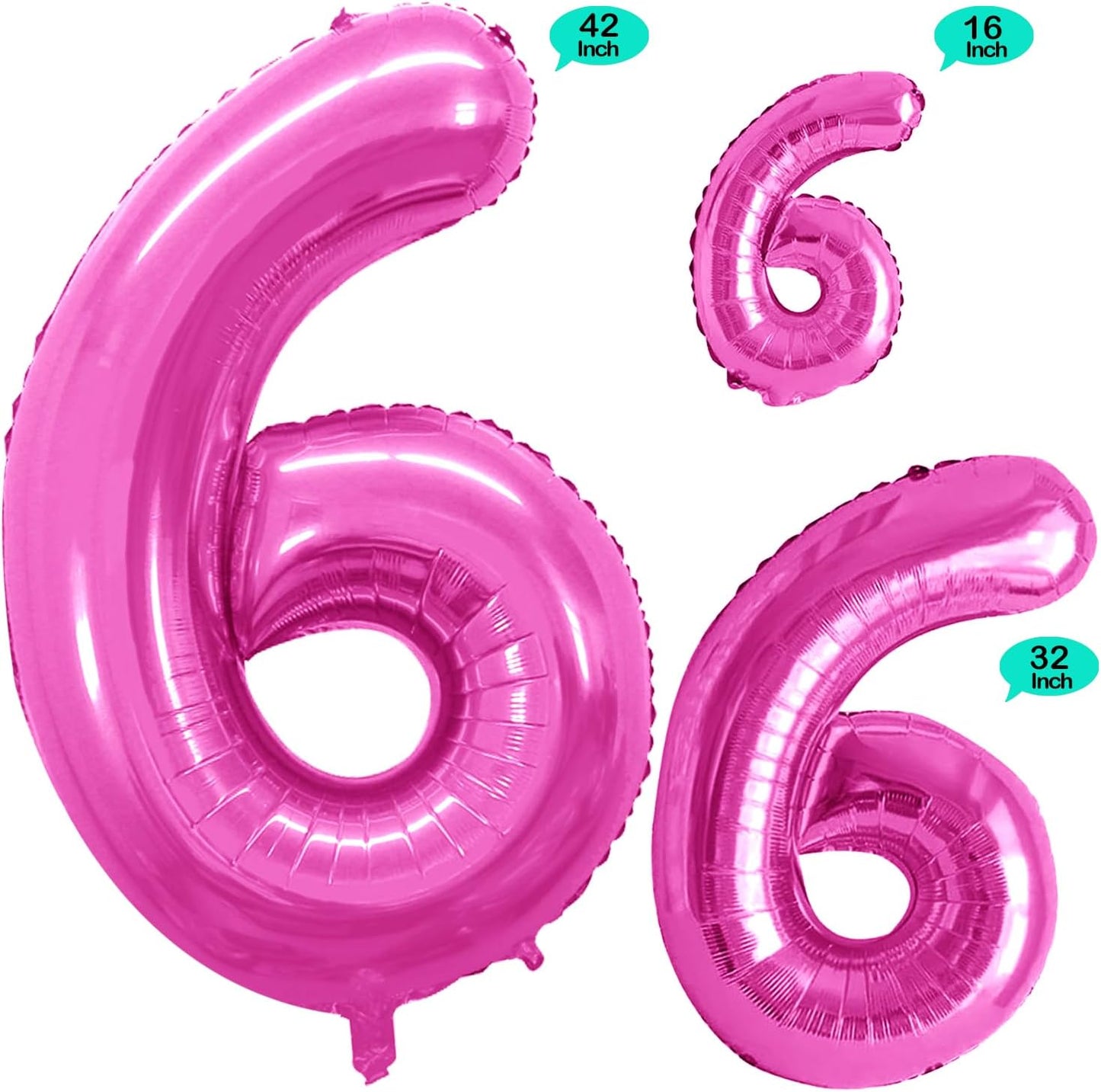 GOER Hot Pink Foil Balloons Number 6,Huge Number Balloons for 6th Birthday Party Supplies Anniversary Decorations(3 pcs,42 inch,32 inc,16inch)