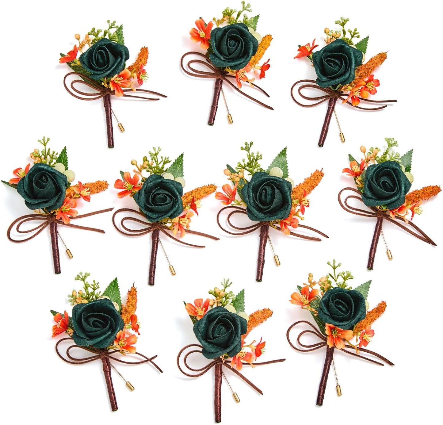 Serwalin 10Pcs Boutonniere for Men, Teal Groom and Best Man Boutonniere, Artificial Flowers for Wedding Decor Prom Homecoming Ceremony Anniversary Formal Dinner Party