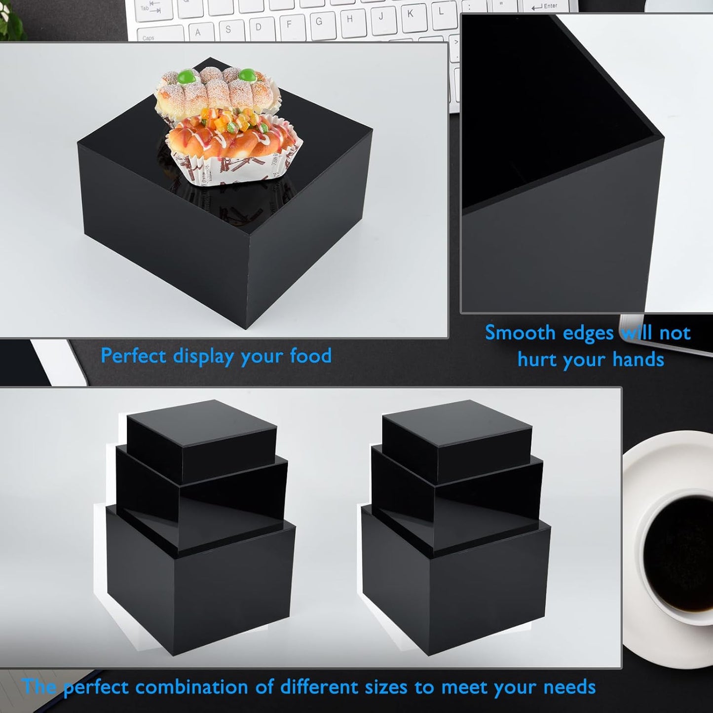 6Pcs Black Buffet Risers Acrylic Boxes Display Food Risers for Buffet Table Platter Parties Weddings Catering Dessert Collectibles Figures Show ( 6''x7''x8'')