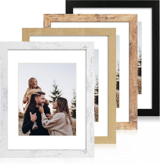 11x14 Picture Frame Set of 4, High Definition Tempered Glass 11 x 14 Frames Display 8x10 Pictures with Mat, Mixed Color Wood Photo Frame Wall Mounting