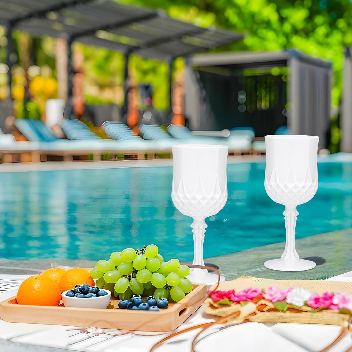 JLYLOL Plastic Vintage Wine Glasses 7OZ Plastic Goblets Vintage Drinking Glasses 48PCS Retro Wedding Glassware Water Goblets Reusable Drinking Cups for Party,Reception,Celebration,Bar,Whiskey(White)