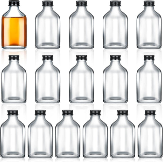 Patelai 32 Pcs Clear Glass Bottles with Caps Mini Glass Flask Liquor Bottles Empty Alcohol Shot Bottling Small Champagne Container DIY Gift for Wine Beverages Liquor Drinks Oil Beer (50 ml/ 1.7oz)
