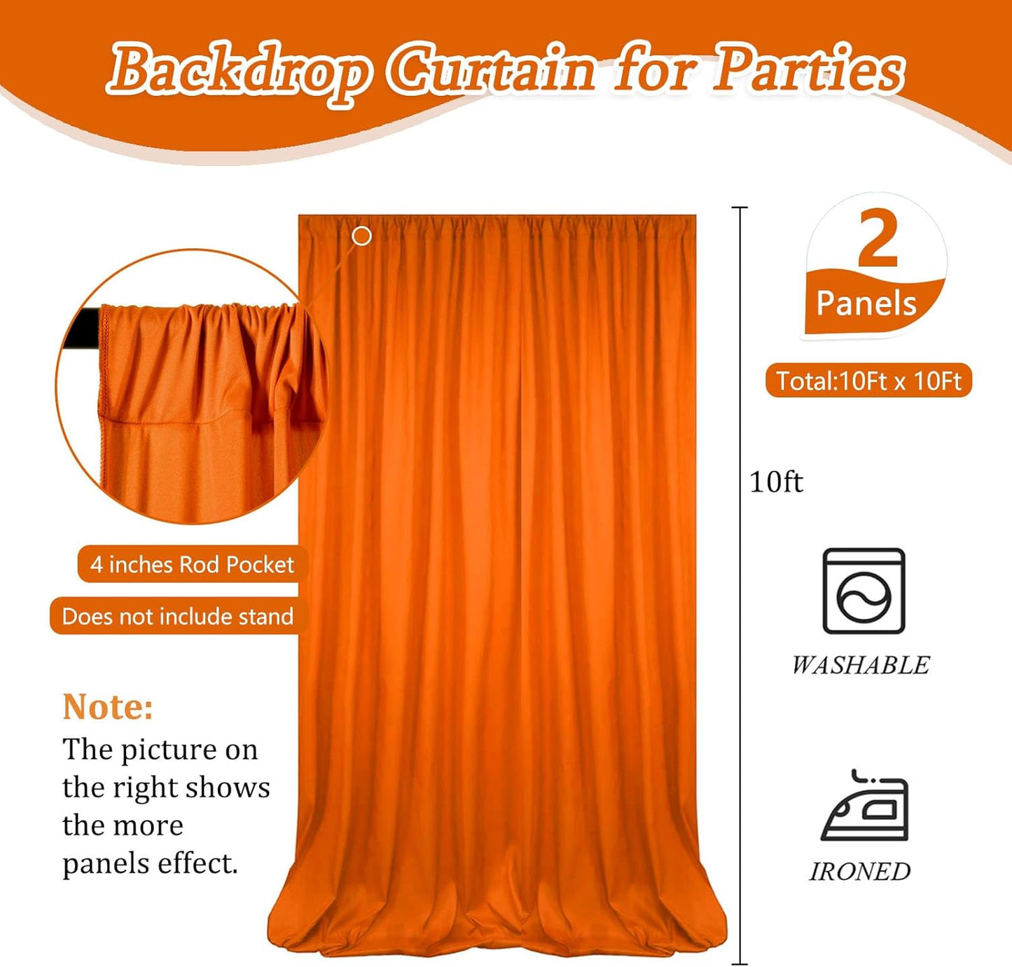 10 x 10 Feet Orange Backdrop Curtain for Partie, Background Curtains for Photoshoot, Birthday, Wedding, Halloween, Thanksgiving, Christmas Day, New Year Party Decorations 5Ft x 10Ft, 2 Panels