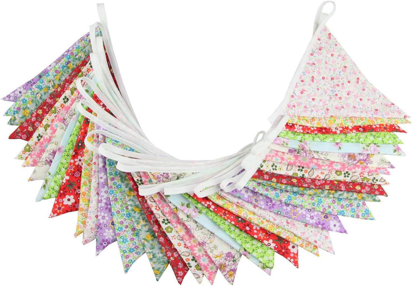 10M/32Ft Triangle Bunting Banner, 36 Pcs Cotton Fabric Flags Pennant Garlands for Birthday Party, Wedding, Baby Shower, Outdoor and Home Decorations (Colorful)