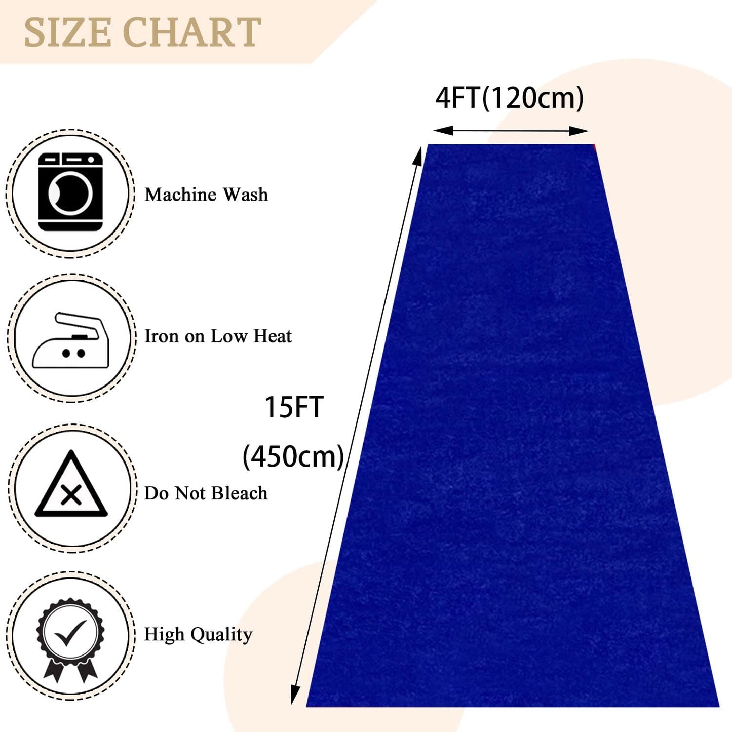 MODFUNS 4FTx15FT Aisle Runner for Wedding Ceremony Royal Blue Velvet Fabric Aisle Runner Include Carpet Tapes Wedding Aisle Floor Runners Blue Runway Rug for Wedding Party Beach Indoor and Outdoor
