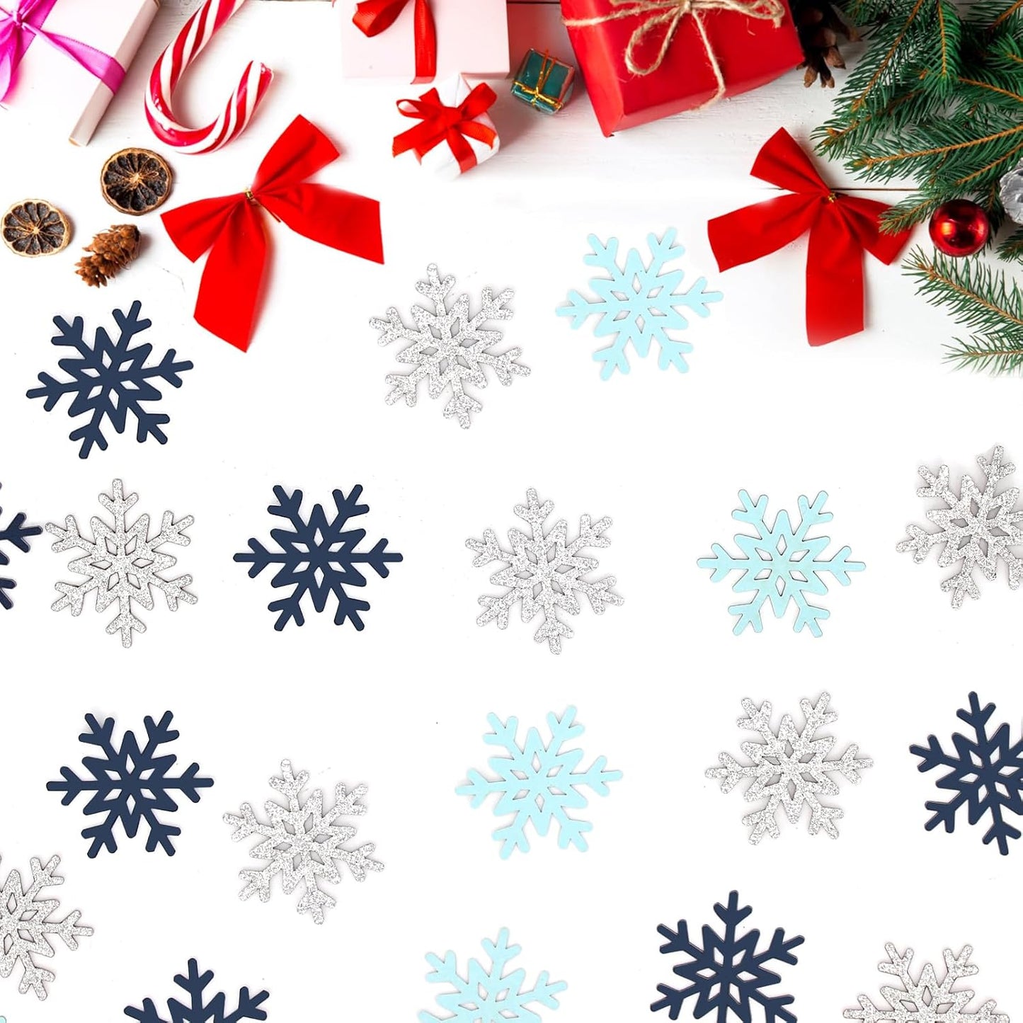 200PC Blue Silver Snowflakes Confetti Winter Wonderland Baby Shower Decorations Boy First Birthday Table Scatter Christmas Party Decor