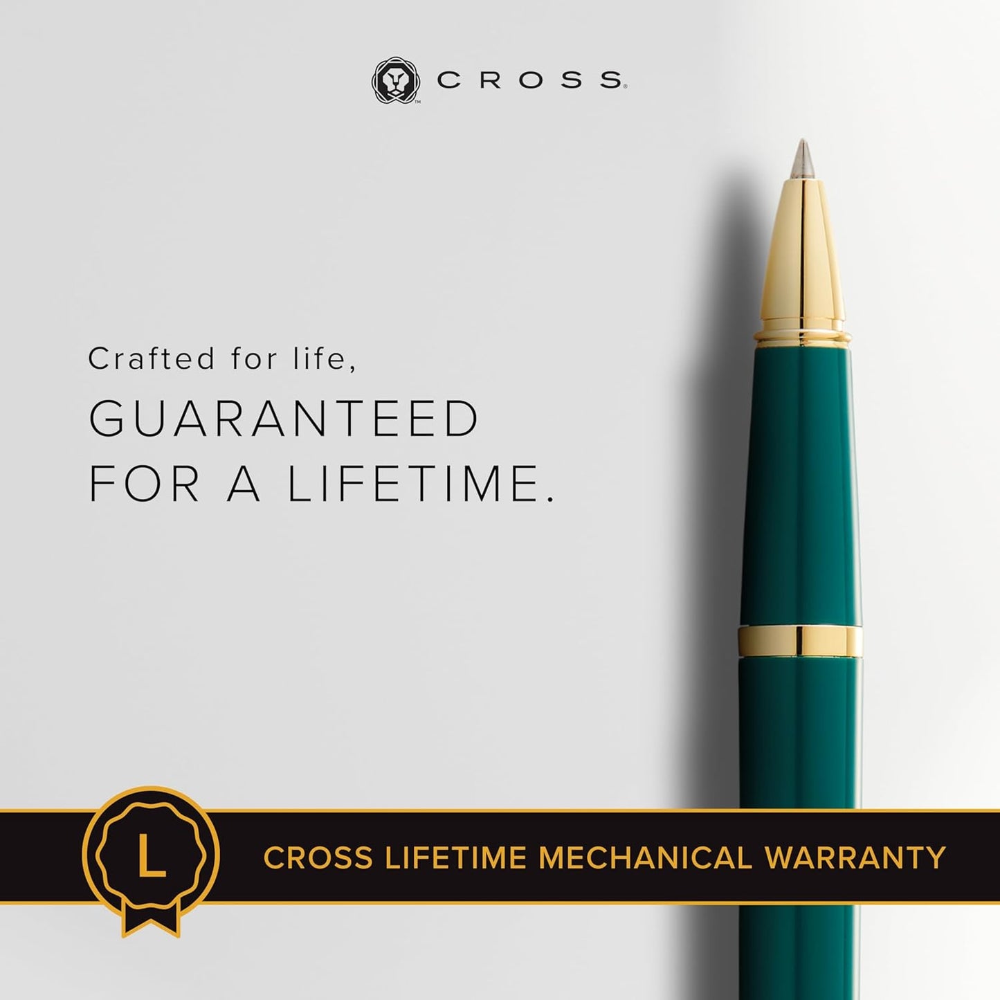 Cross Bailey Light Refillable Rollerball Pen Presented in a Everyday Gift Box - Medium Point, Black Ink, Polished Green