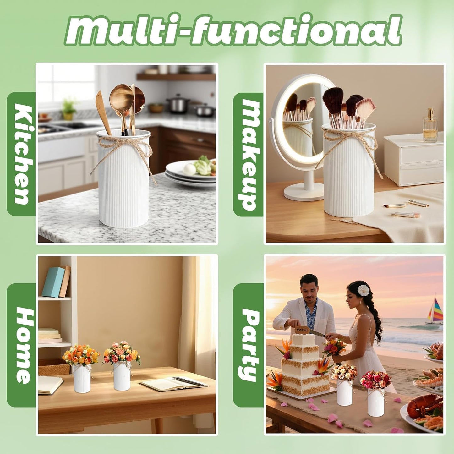 6" High Farmhouse Vases for Centerpiece, Rustic Mason Jars with Twine Bow for Flowers, Vintage Galvanized Metal Vase Tin Bucket for Wedding Home Decor (White, 6Pcs)