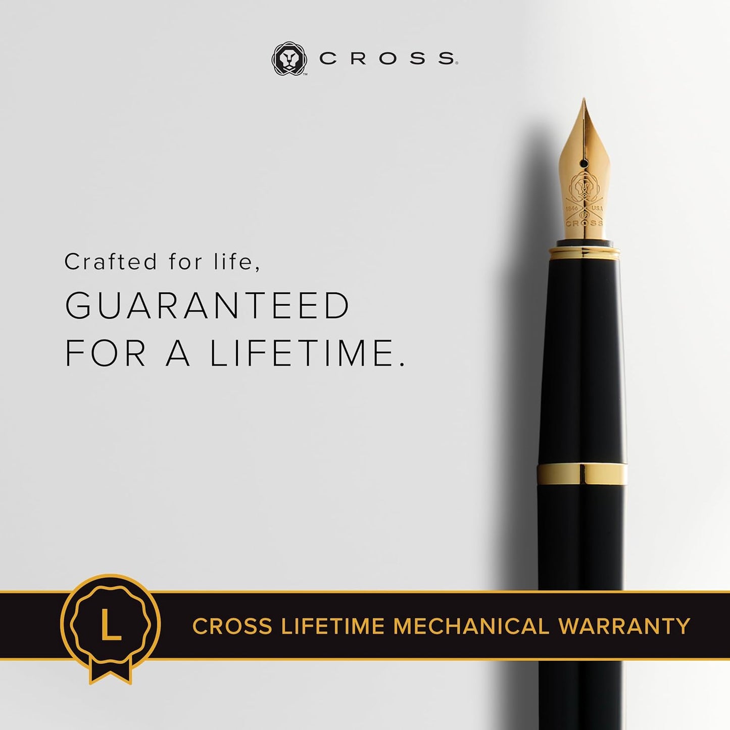 Cross Bailey Light Refillable Fountain Presented in a Everyday Gift Box - Medium Point, Black Ink, Polished Black