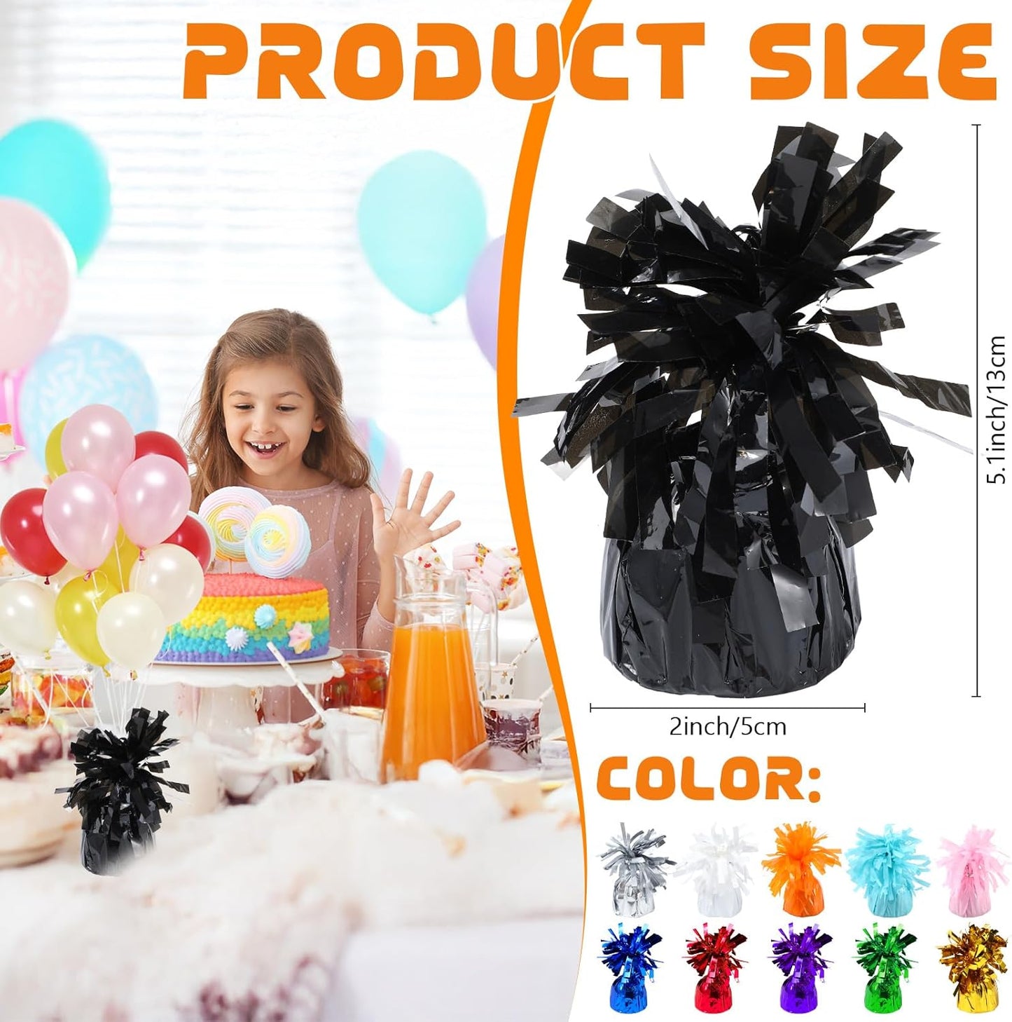 8 Pcs Black Metallic Balloon Weights Holder Anchors Balloon Holder Weights for Helium Balloons Birthday Graduation Party Christmas Wedding Celebration Decoration (Black)