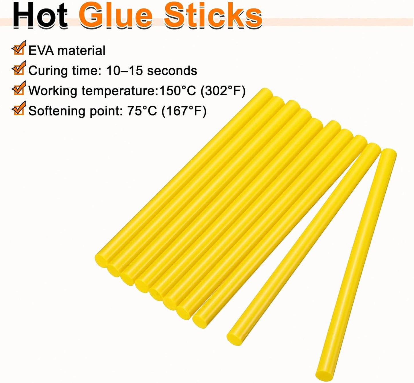 HARFINGTON 10pcs Hot Glue Sticks 0.43" Dia x 7.87" Long EVA Mini Hot Melt Adhesive Glue Stick for Hot Melt Gun Wood Plastic Glass Flowers Fabrics Foam, Yellow