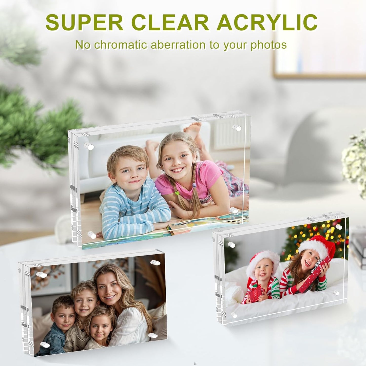 5x7 Acrylic Picture Frame 10 Pack, Clear Picture Frames Double Sided Magnetic Acrylic Frames Freestanding Photo Block Frame Desktop Display Floating Frameless Frame Stand