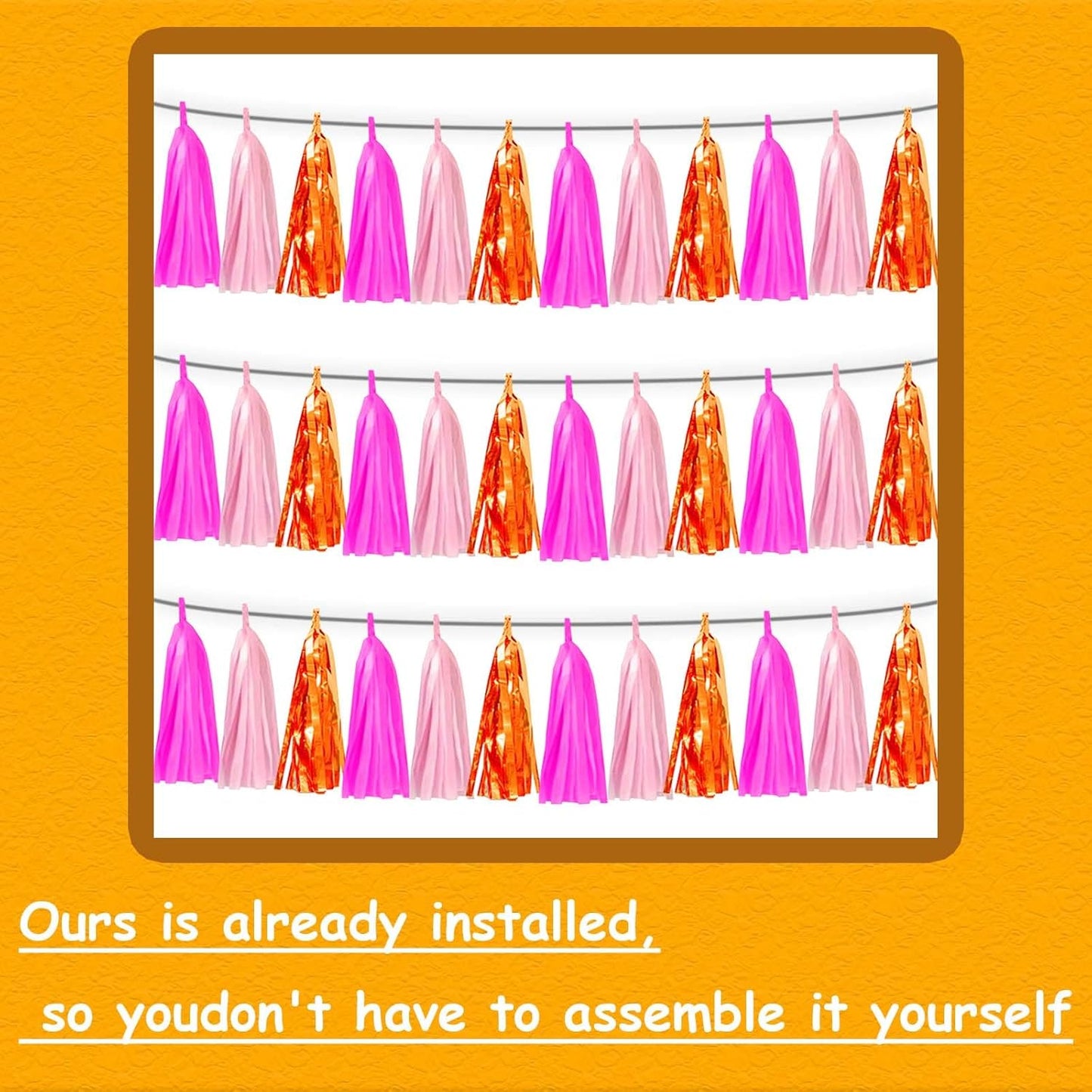 3P Hot Pink Orange LightPink Metallic Fringe Banner Garland Foil Tinsel Streamer Backdrop Banners for Parties, Wall Hanging Curtain Parade Floats,Graduation Decorations, Wedding Party Decoration