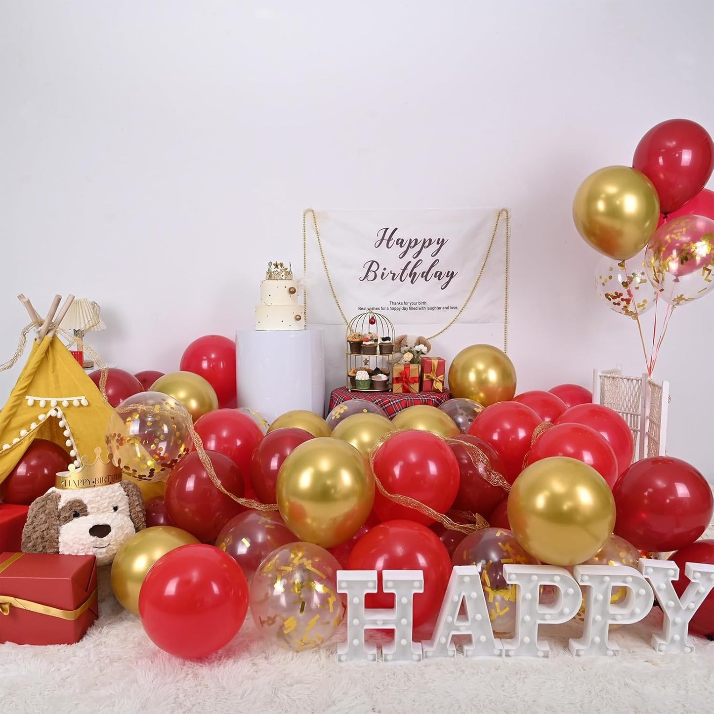 Red and Gold Balloon, 60 Pack 12 Inch Different Shades Red Party Balloons, Dark Red and Metallic Gold Confetti Balloons for Women Wedding Bridal Shower Birthday Christmas Party Decorations