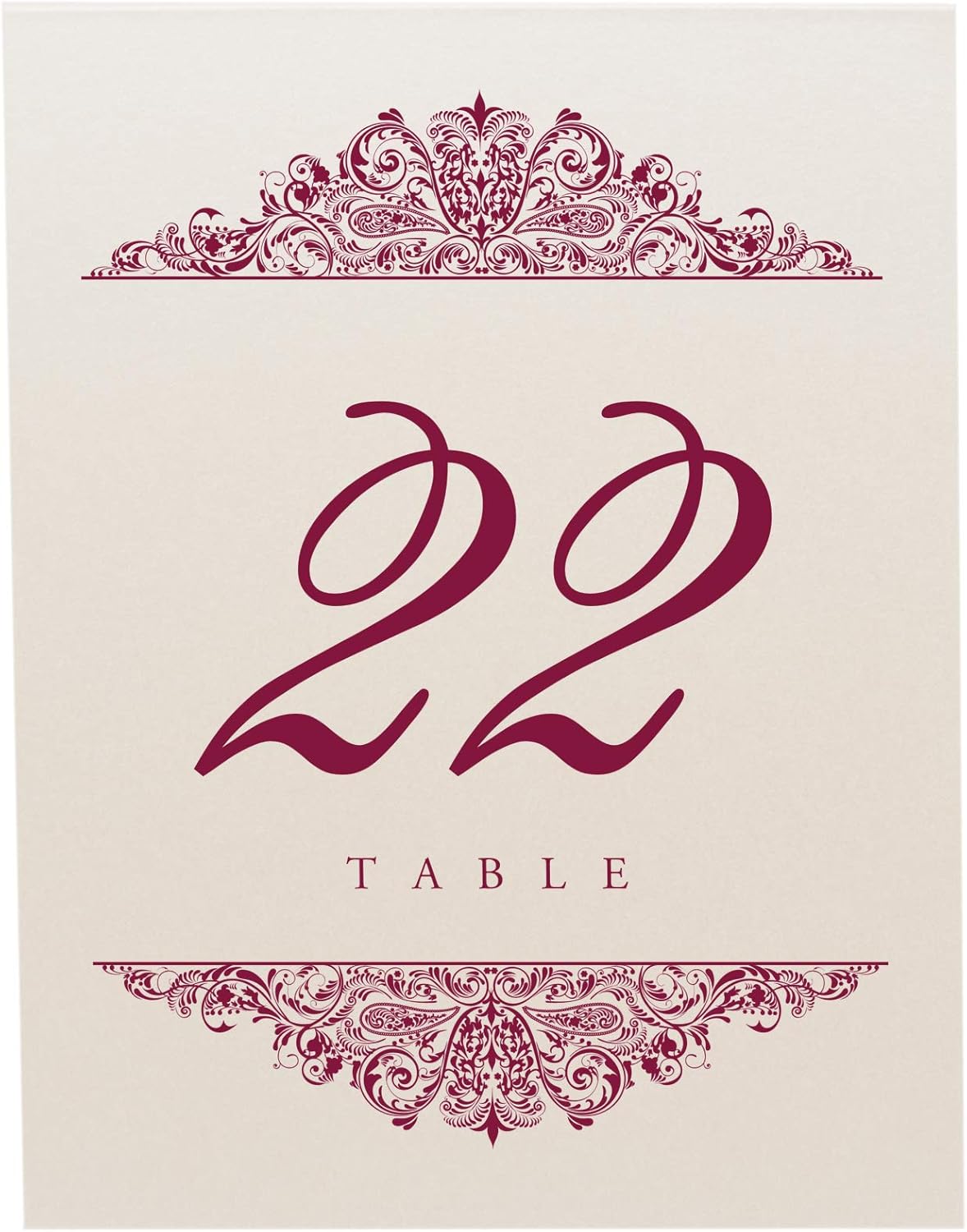 Paisley Wedding Table Numbers (Select Color/Quantity), Champagne, Burgundy, 1-10, Double Sided, Tent or Use in a Stand, Great for Parties & Restaurants - Made in the USA