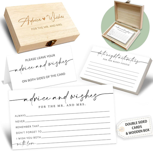 Minimalism Advice and Wishes for the Mr and Mrs - 50 Packs Wedding Advice Cards Bridal Shower Game Cards with Box Reception Guest Book for Bride Groom Newlywed Engagement Party Decoration -A03