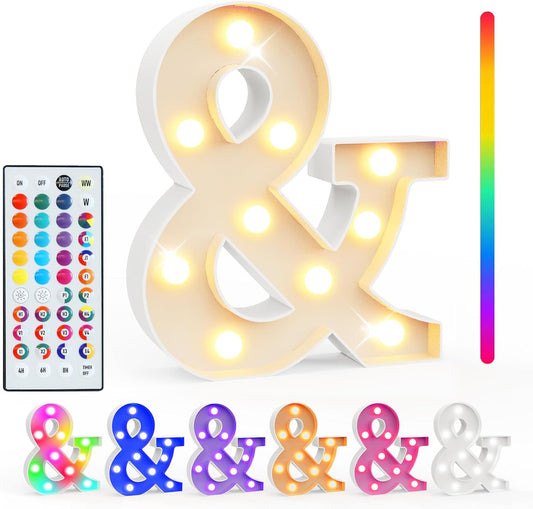 Pooqla Colorful Light Up Letters with Remote, Upgraded 35 Colors LED Marquee Letters, RGB Lighted Letter for Girls Teenager Gift, Birthday, Party, Wedding, Night Light, Room, Bedroom Decor, Letter &
