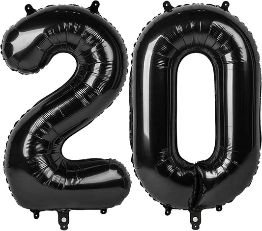 Black 40 Inch 20 Number Balloons, Balloon Decorations for 20 Birthday, Foil Giant 20 Birthday Graduations Anniversary Party