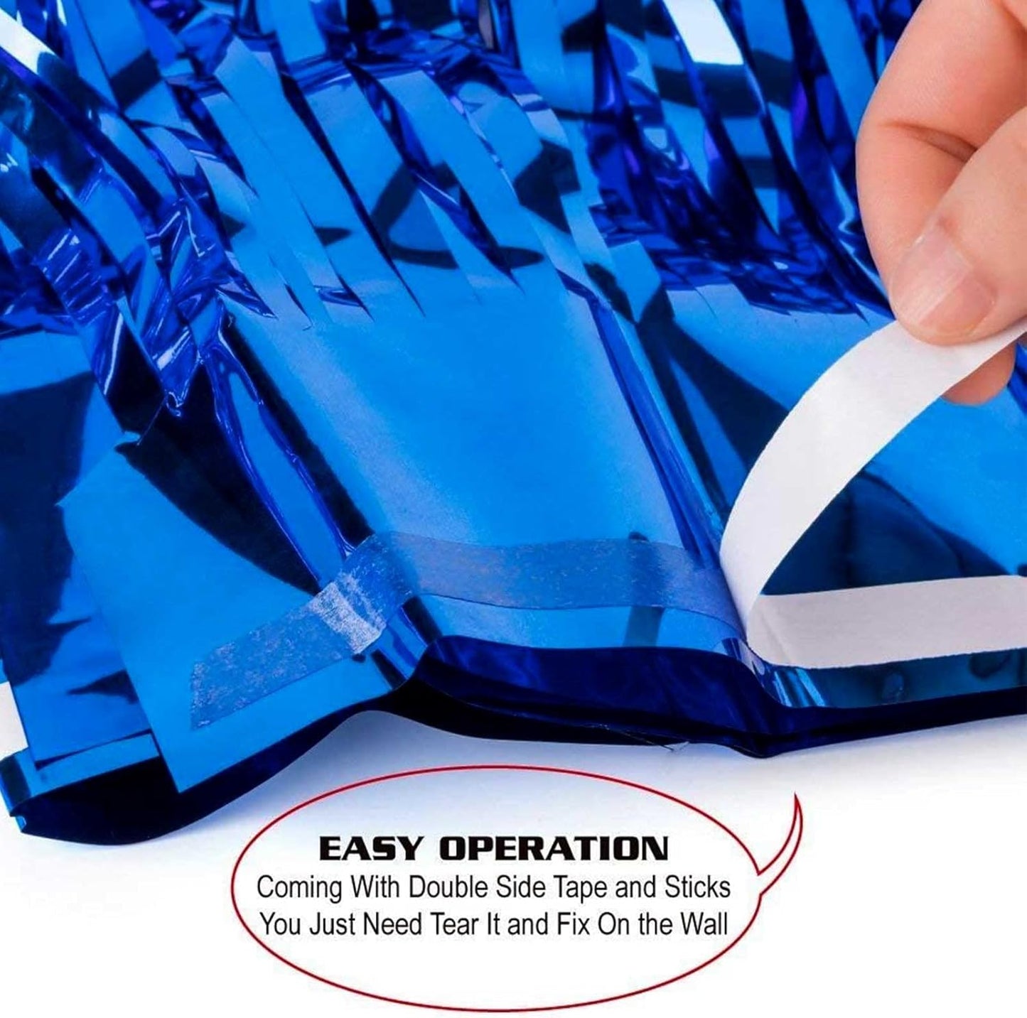 4 Pack Blue Foil Fringe Curtain Backdrop, 3.28Ft x 9.84Ft Metallic Tinsel Streamers for Sea Party, Photo Booth Props, Birthday, 2022 Summer Ocean Theme Party Decoration Supplies