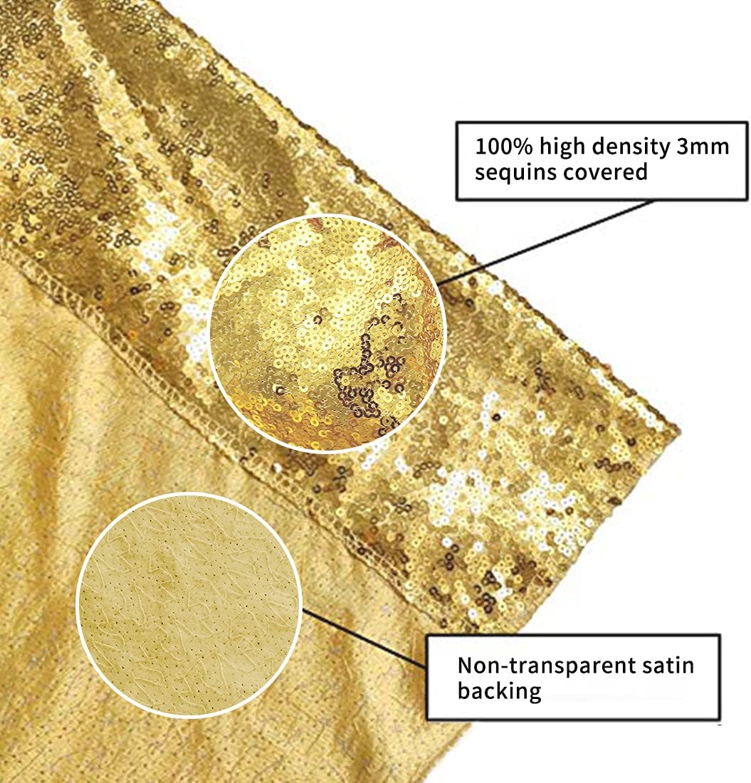 Poise3EHome 6Ft x 8Ft Gold Sequin Backdrop, Glitter Thick Satin Background Drapes, Sparkly Opaque Photography Curtain, Sequence Xmas Thanksgiving Backdrop for Wedding Party Holiday Festival Decor