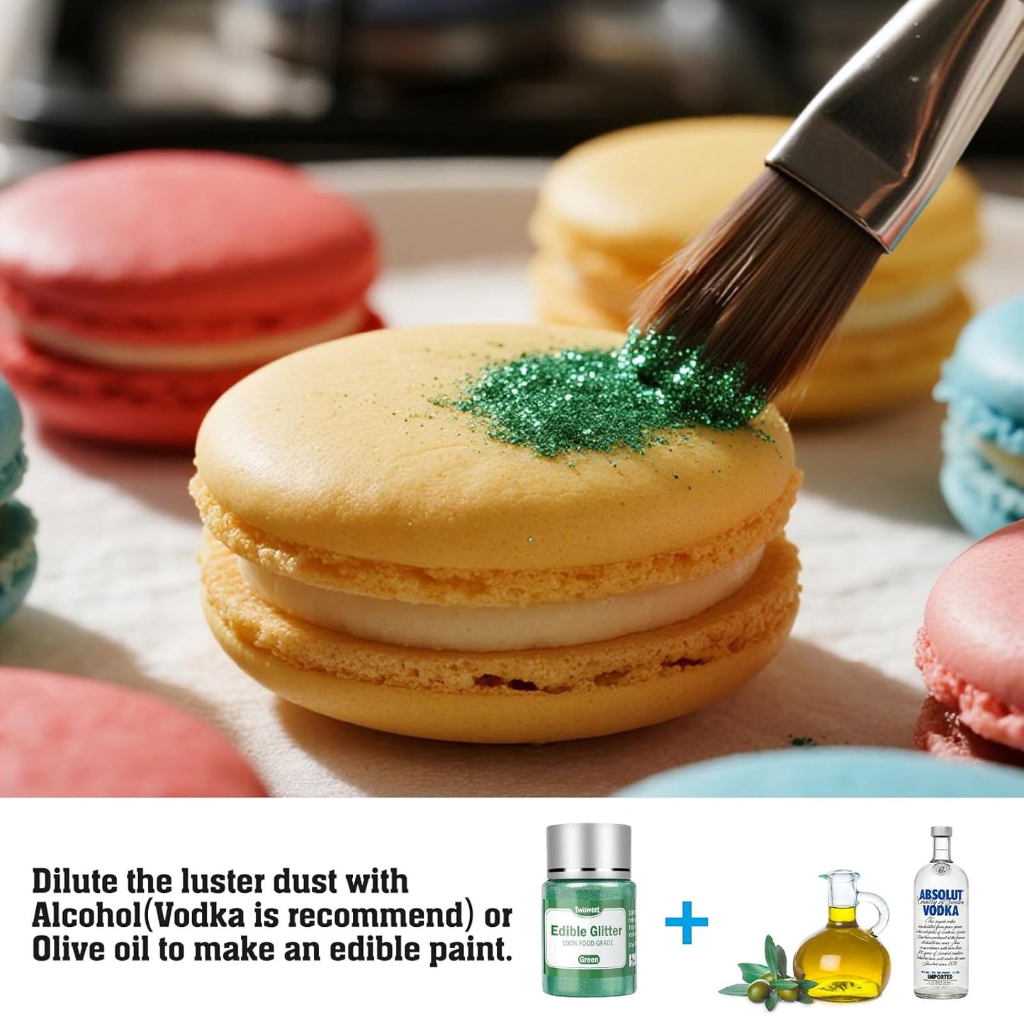 Twisweet Green Edible Glitter for Drinks, Food Grade 10g Sparkling Sprinkles Cake Decorating Supplies, Edible Luster Dust for Cocktail Beverages, Food Coloring Shimmer Powder for Cupcakes Cookies Cake Decorations