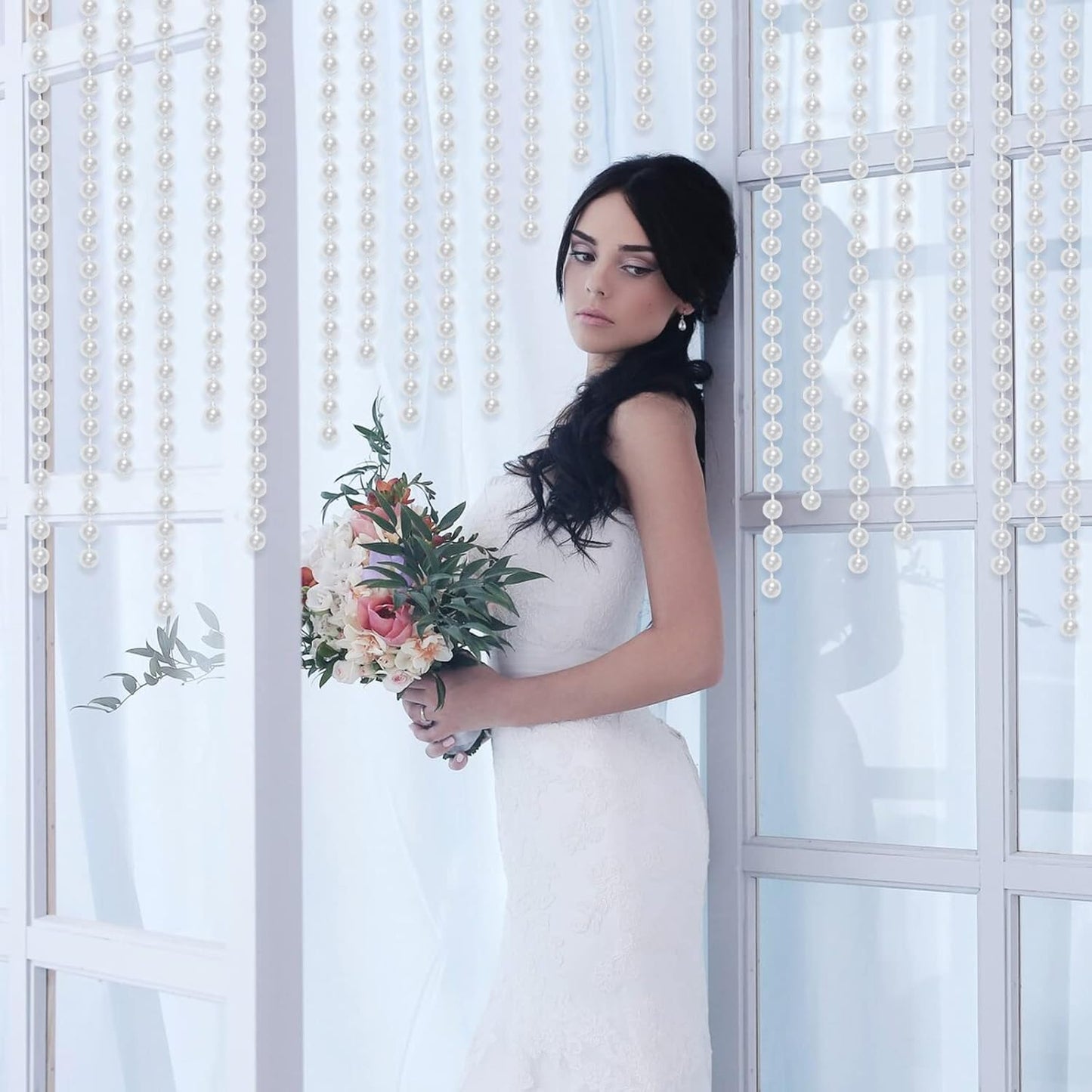 Faux White Pearl Bead Garland - 6mm Spool Pearl String Bead Roll, 22 Yards for Wedding or Christmas Tree Decoration