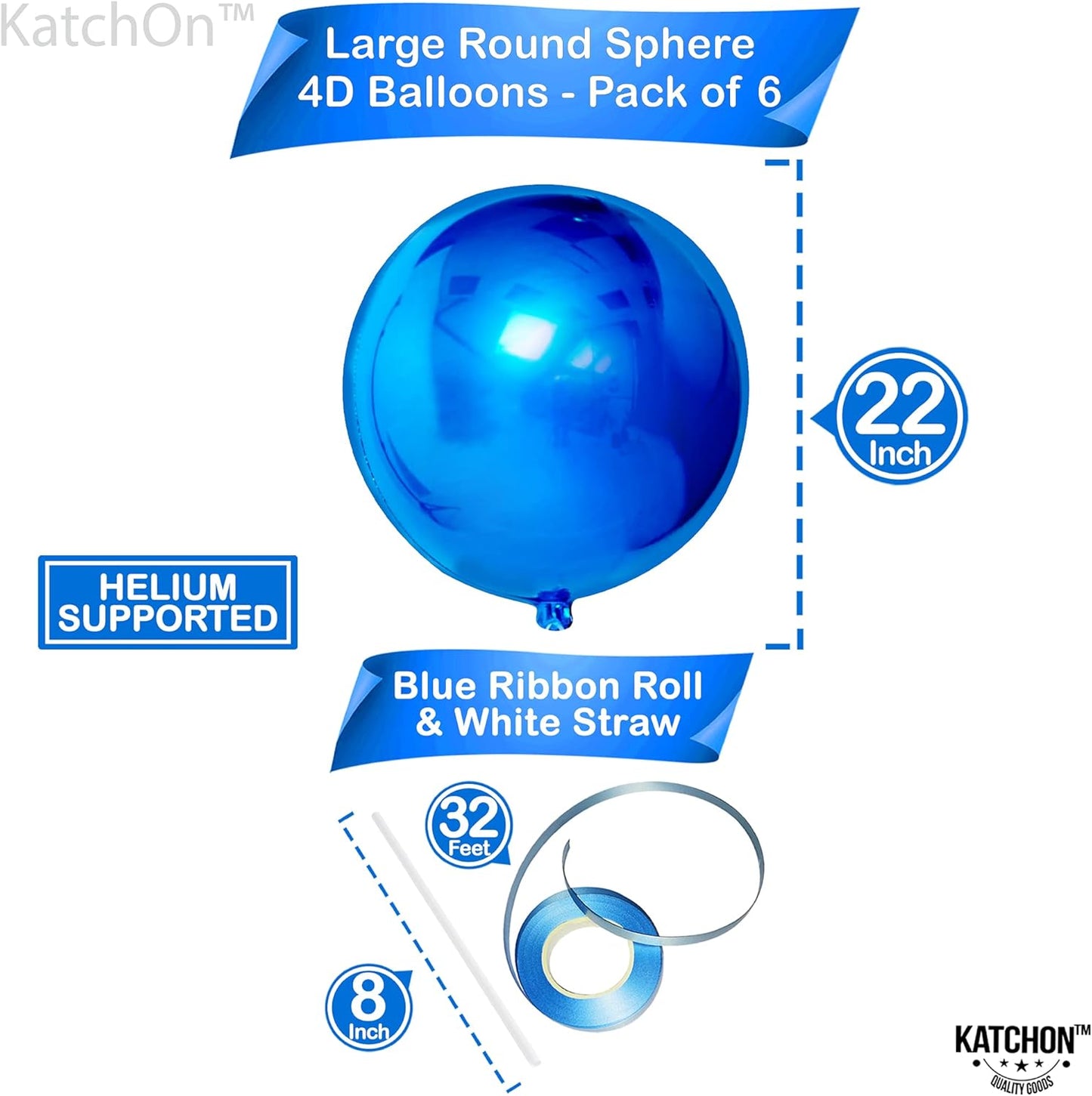 KatchOn, Large Blue Mylar Balloons - 22 Inch, Pack of 6 | Royal Blue Metallic Balloons for Party Decorations | Blue Foil Balloon For Gender Reveal, Baby Shower, Birthday Decorations