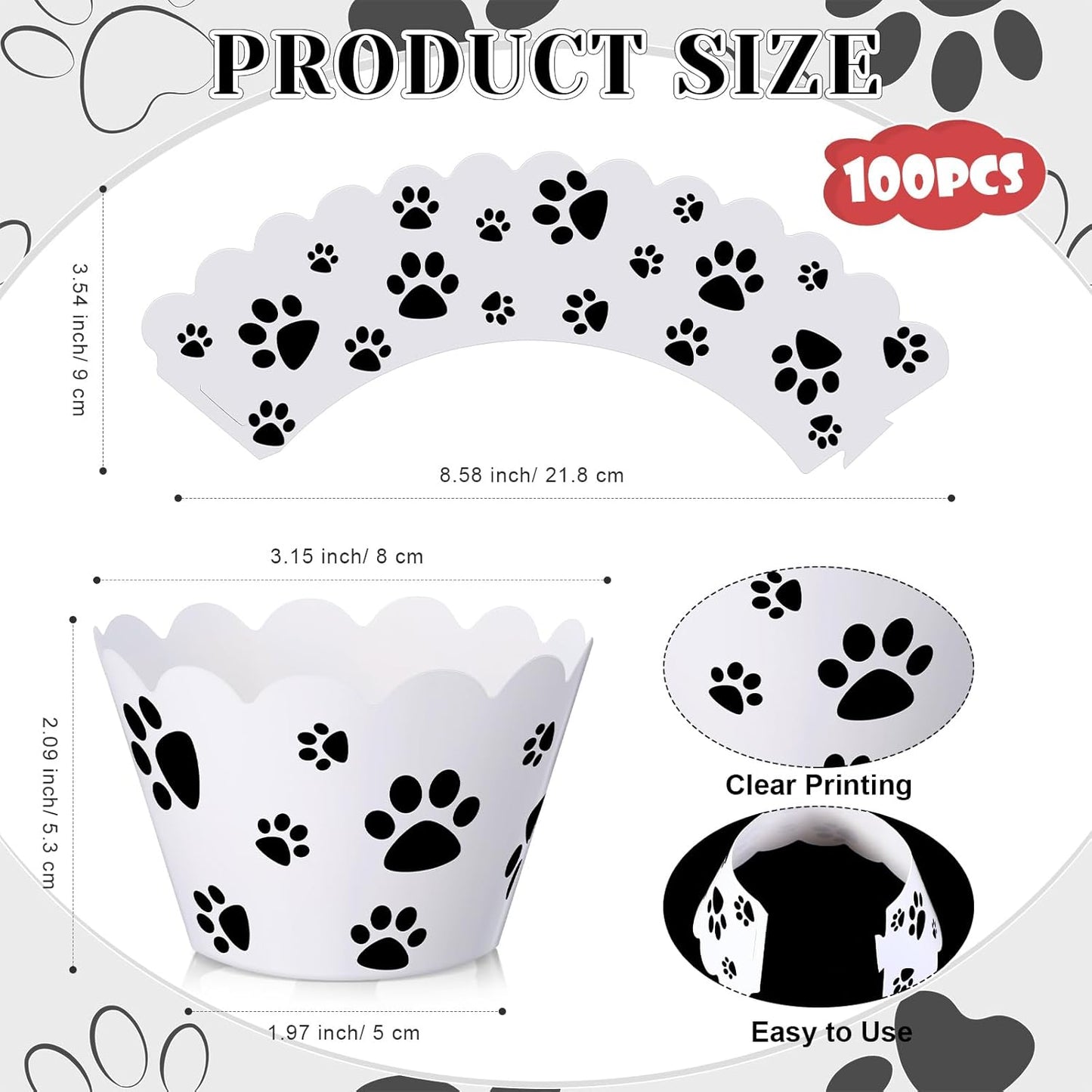 Domensi 100 Pcs Dog Paw Cupcake Wrappers Puppy Themed Cupcake Liners Rustic Baking Cups Baking Liners for Spring Summer Wedding Bridal Baby Shower Birthday Party Supplies Dessert Decoration