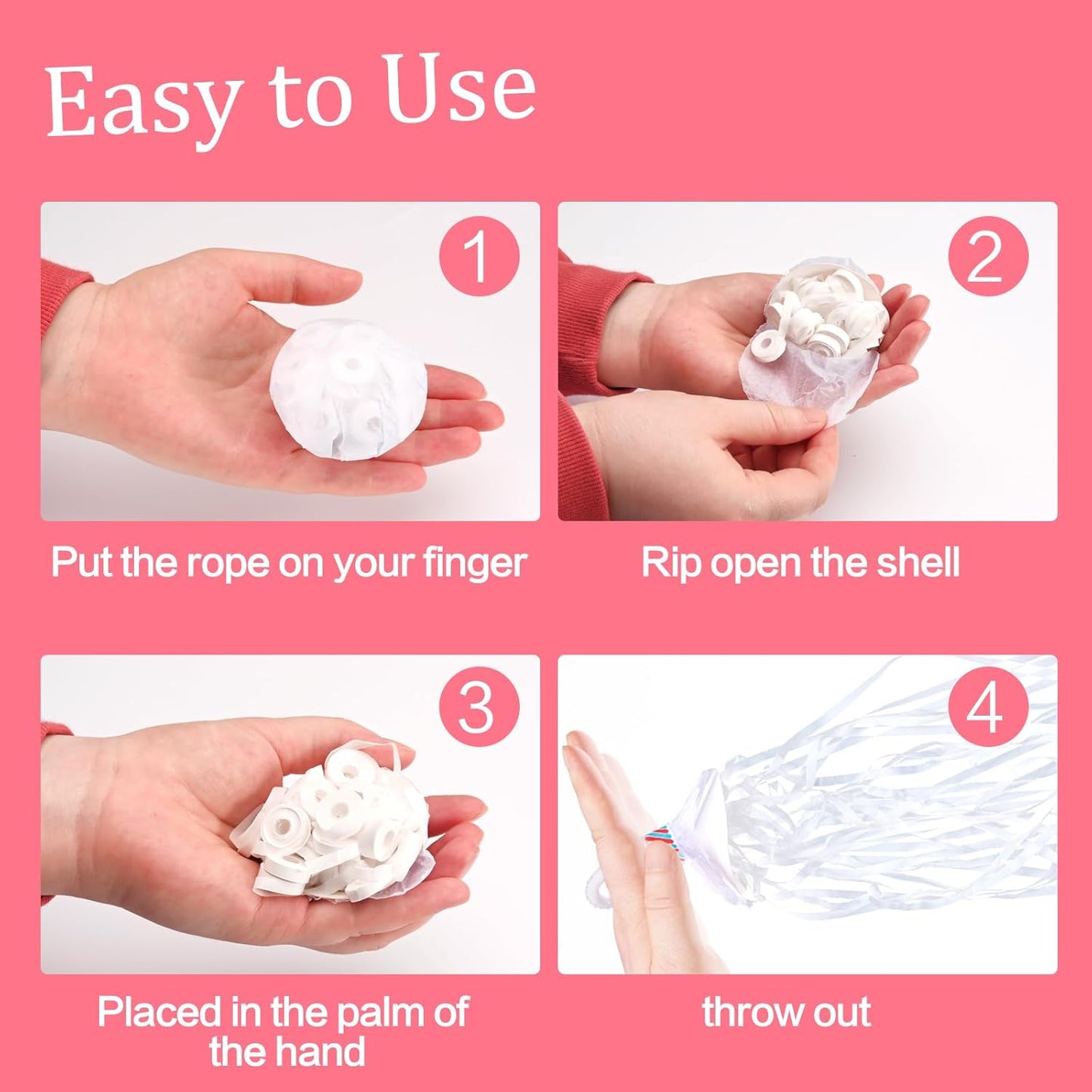 Confetti Poppers, 10Pack Plastic No Mess Streamers, Party Poppers for Birthday,Wedding,Celebrations,Graduation Party (White, 10 Pack)