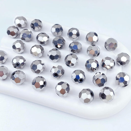 200 PCS 6mm Crystal Glass Beads Round Multiple Faceted Loose Spacer Glass Beads for DIY Handcrafte Bracelet Necklace Earring Jewelry Making(Silver)