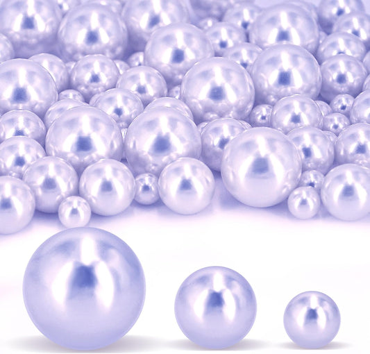 180 PCS Light Purple Beads for Centerpieces Vases, No Hole Polished Pearl Makeup Beads Mixed 8/14/20mm Sizes, Pearl Vase Fillers Table Scatters for Party Wedding Decor