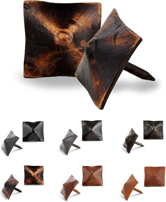 10 Pack 1" Square Head Iron Clavos Decorative Nails – Oil Rubbed Bronze – Handmade Rustic Square Fasteners for Farmhouse Shutters, Barn Doors, Shutters, and Gates – Ornamental Wood Accent