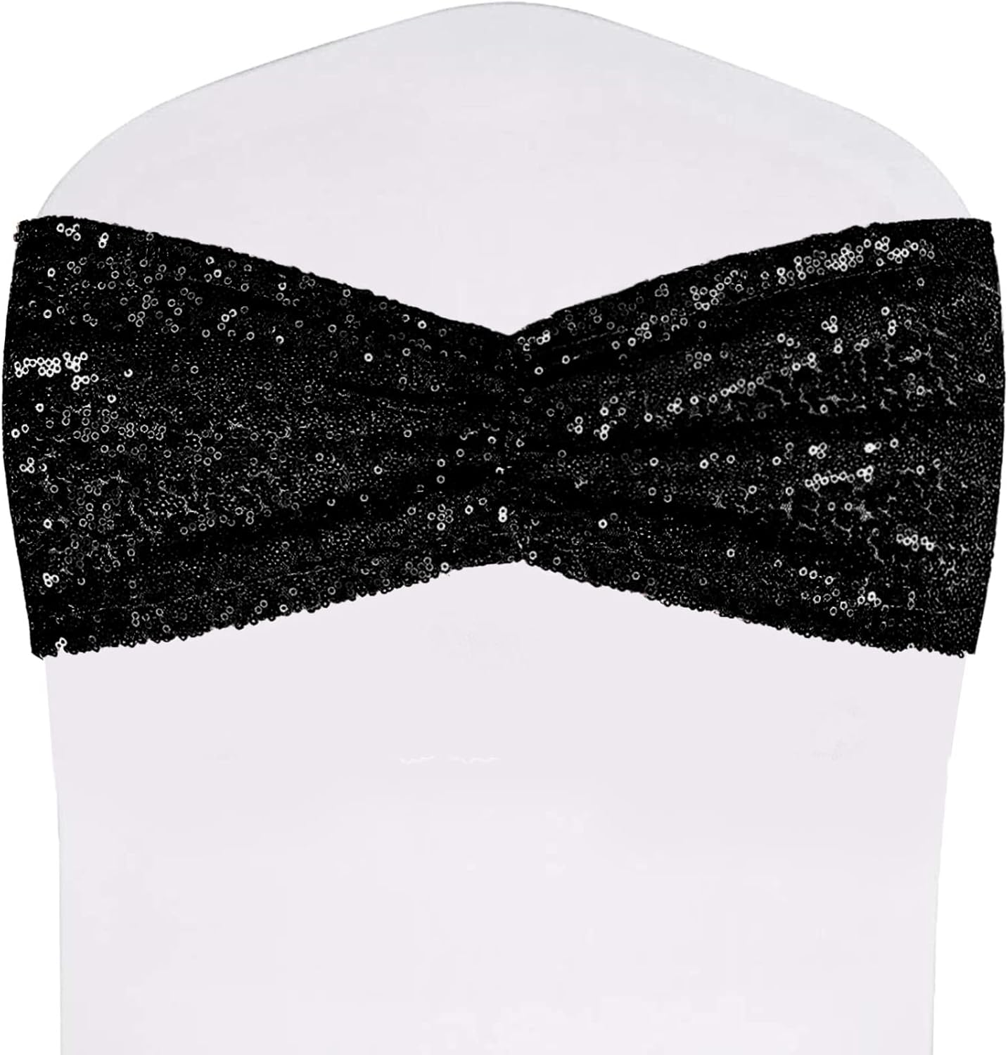 SquarePie Pack of 100 Chair Sashes Sparkly Black Sequin Bands for Wedding Party Banquet Home Decor