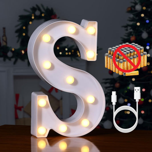 Foaky Rechargeable LED Letter Lights Sign Marquee Light Up Letters Sign for Night Light Wedding/Birthday Party Christmas Lamp Home Bar Decoration (S)