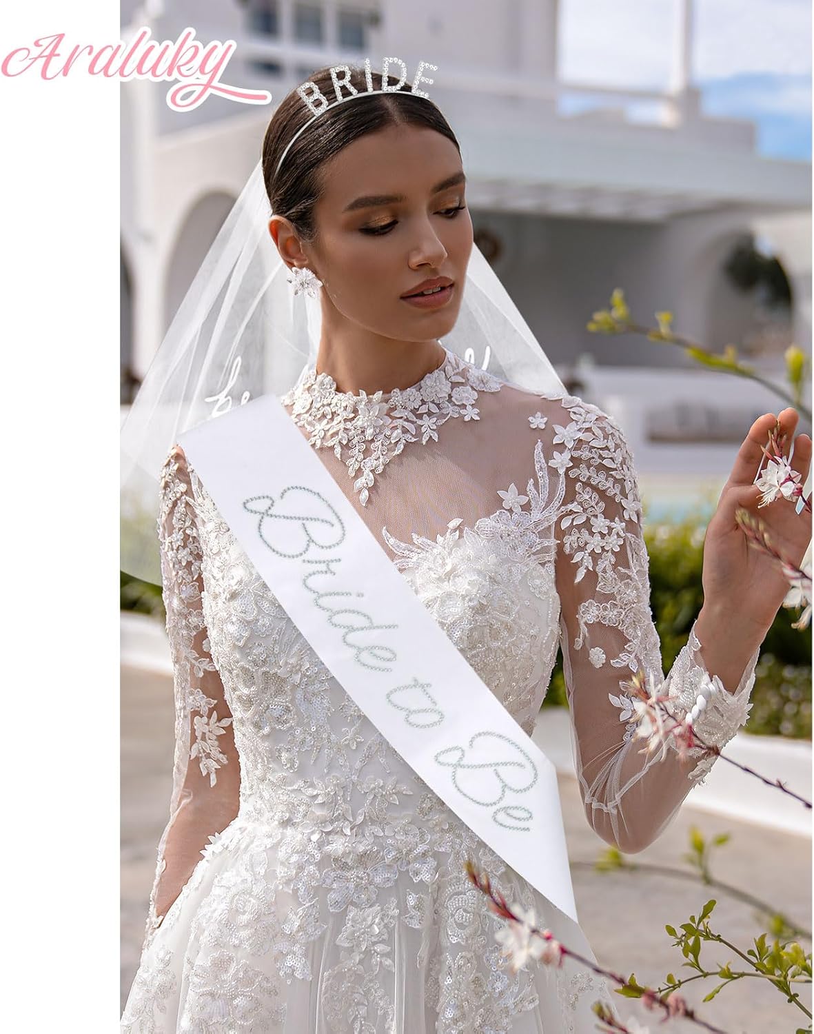 Rhinestone Bride Headband + Bride to Be Sash + Wedding Veil, Bridal Shower Gifts for Bachelorette Party Decorations, Bridal Shower, Engagement Party Decorations