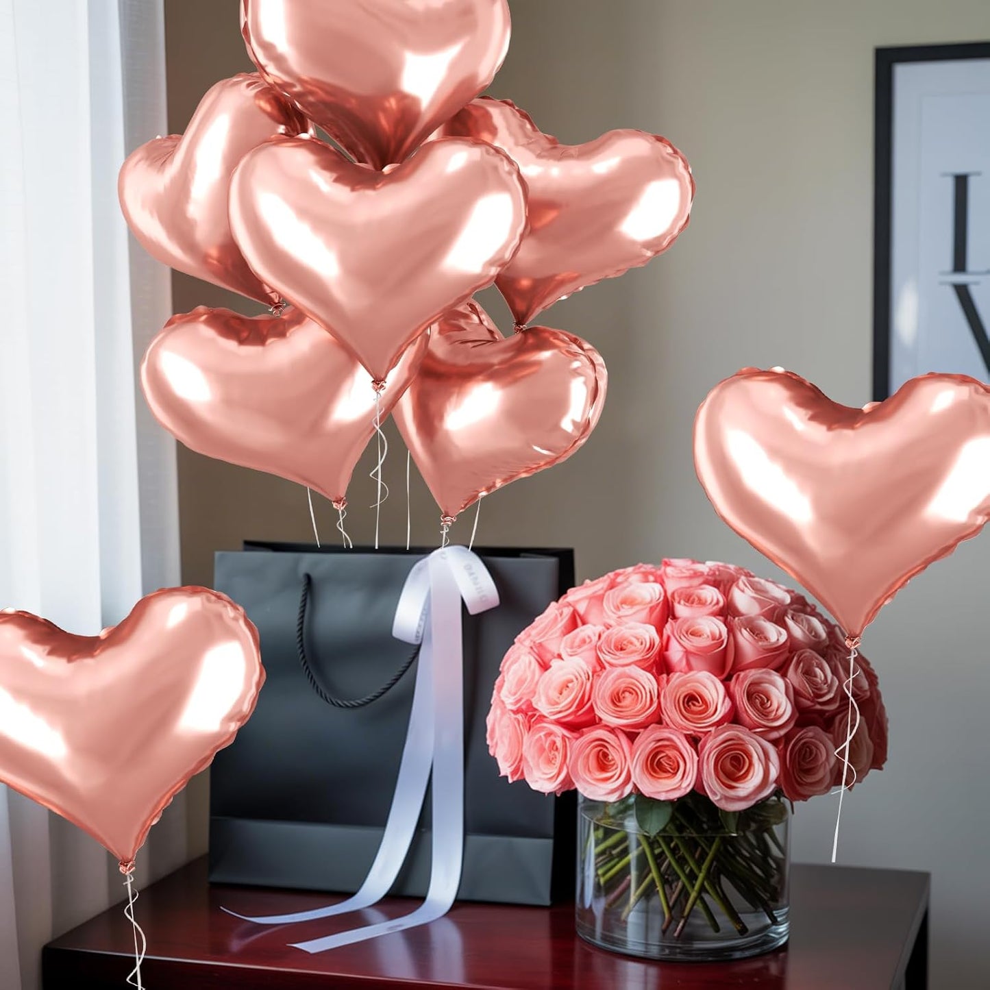24 Inch Rose Gold Heart Balloons, Love Heart Balloons, Rose Gold Helium Balloon for Valentines Day Bridal Shower Anniversary Wedding Birthday Party Decorations