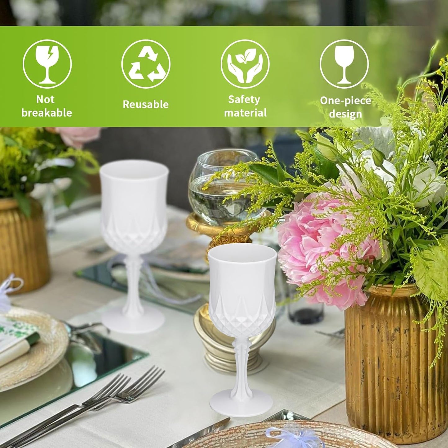 JLYLOL Plastic Vintage Wine Glasses 7OZ Plastic Goblets Vintage Drinking Glasses 48PCS Retro Wedding Glassware Water Goblets Reusable Drinking Cups for Party,Reception,Celebration,Bar,Whiskey(White)