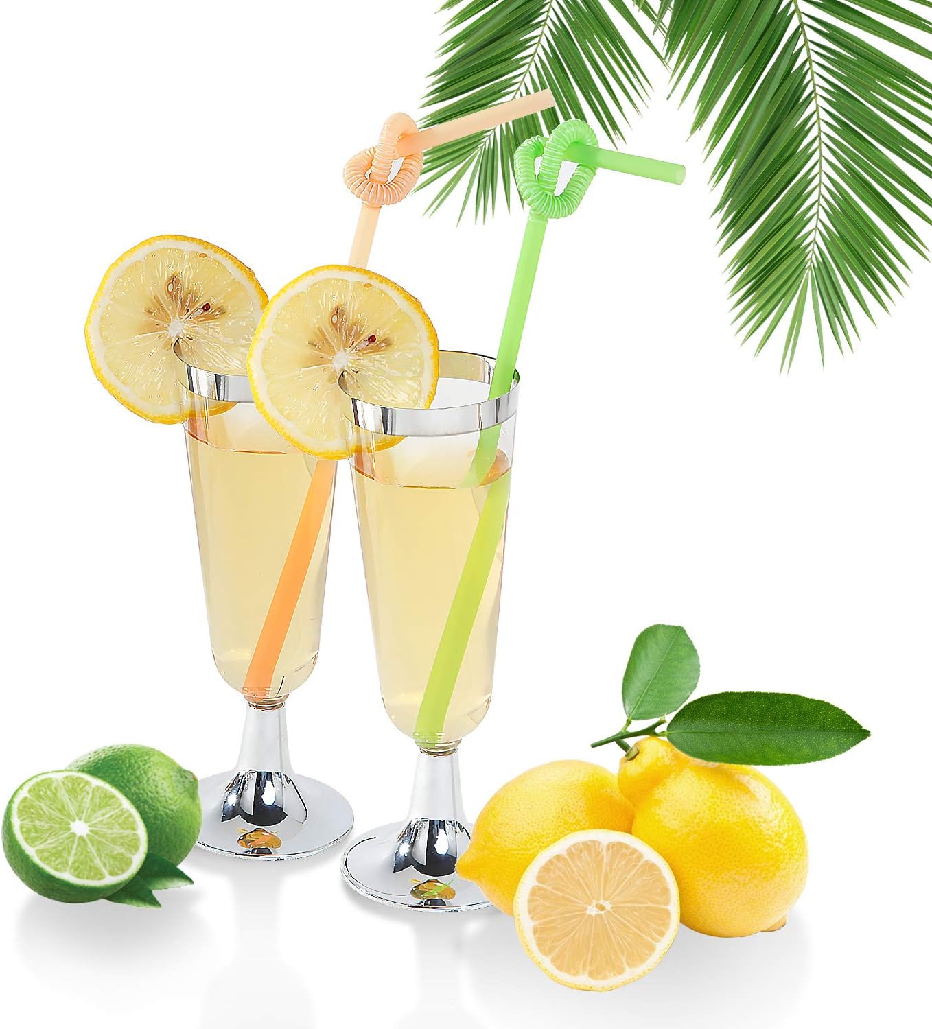 I00000 50 Pack Plastic Champagne Flutes with Silver Rim, Disposable Champagne Glasses 5 Oz, Perfect for Champagne, Bloody Mary, Sodas, Cocktail, Sundaes and other Desserts