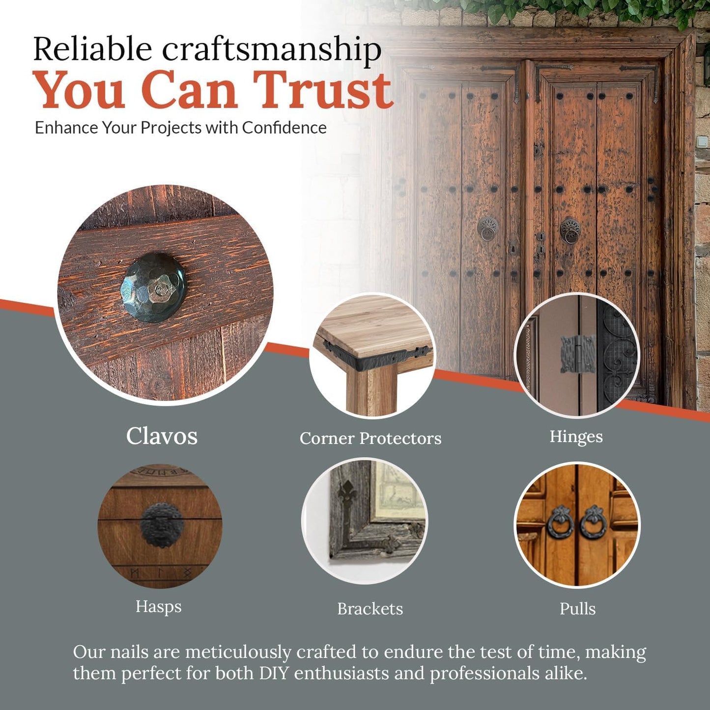 10 Pack 1.25" Round Head Iron Clavos Decorative Nails – Black – Handmade Rustic Round Fasteners for Farmhouse Shutters, Faux Wood Beams, Barn Doors, Shutters, Gates – Ornamental Wood Accent