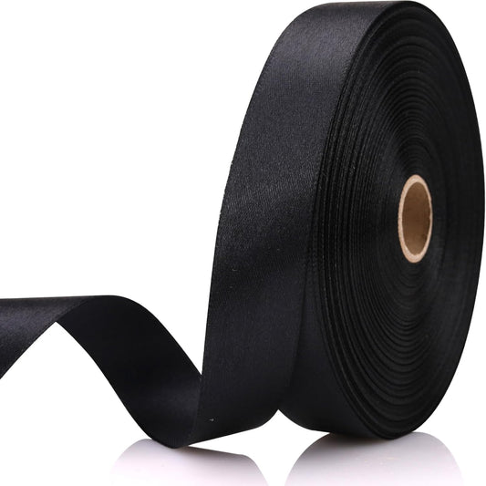 Black 7/8 Inch 60 Yards Satin Craft Ribbon - Single Face Polyester Ribbon for Handmade Roses, Gift Wrapping, Timeless Flower, Bouquets, Wedding and Party Decoration