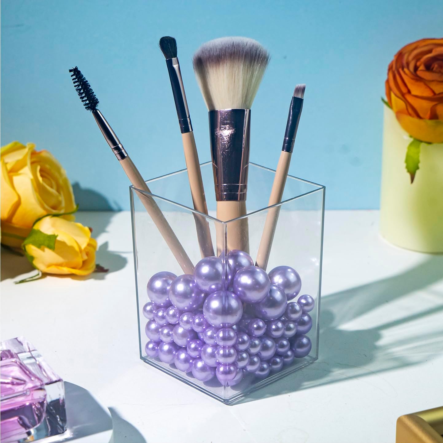 300Pcs Light Purple Polished No Hole Faux Pearl Beads for Vase Filling Decorations, Plastic Pearls Vase Fillers, Table Scatters, Wedding Centerpiece, Home Decor, 8/14/20 mm