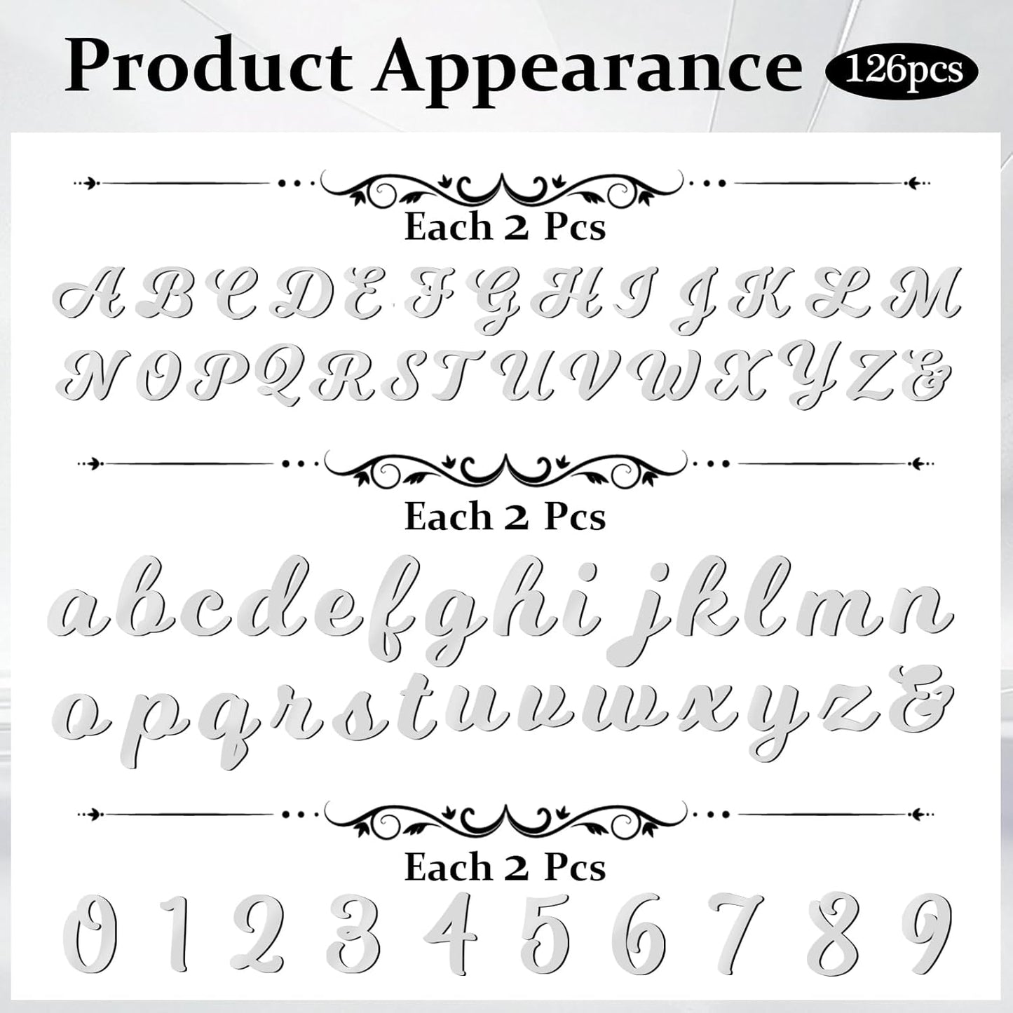 126 PCS Custom Name Cake Topper Acrylic Letters DIY Personalized A-Z & 0-9 Number Alphabet Cake Decoration For Wedding Anniversary Baby Shower Party Birthday Supplies (Silver)