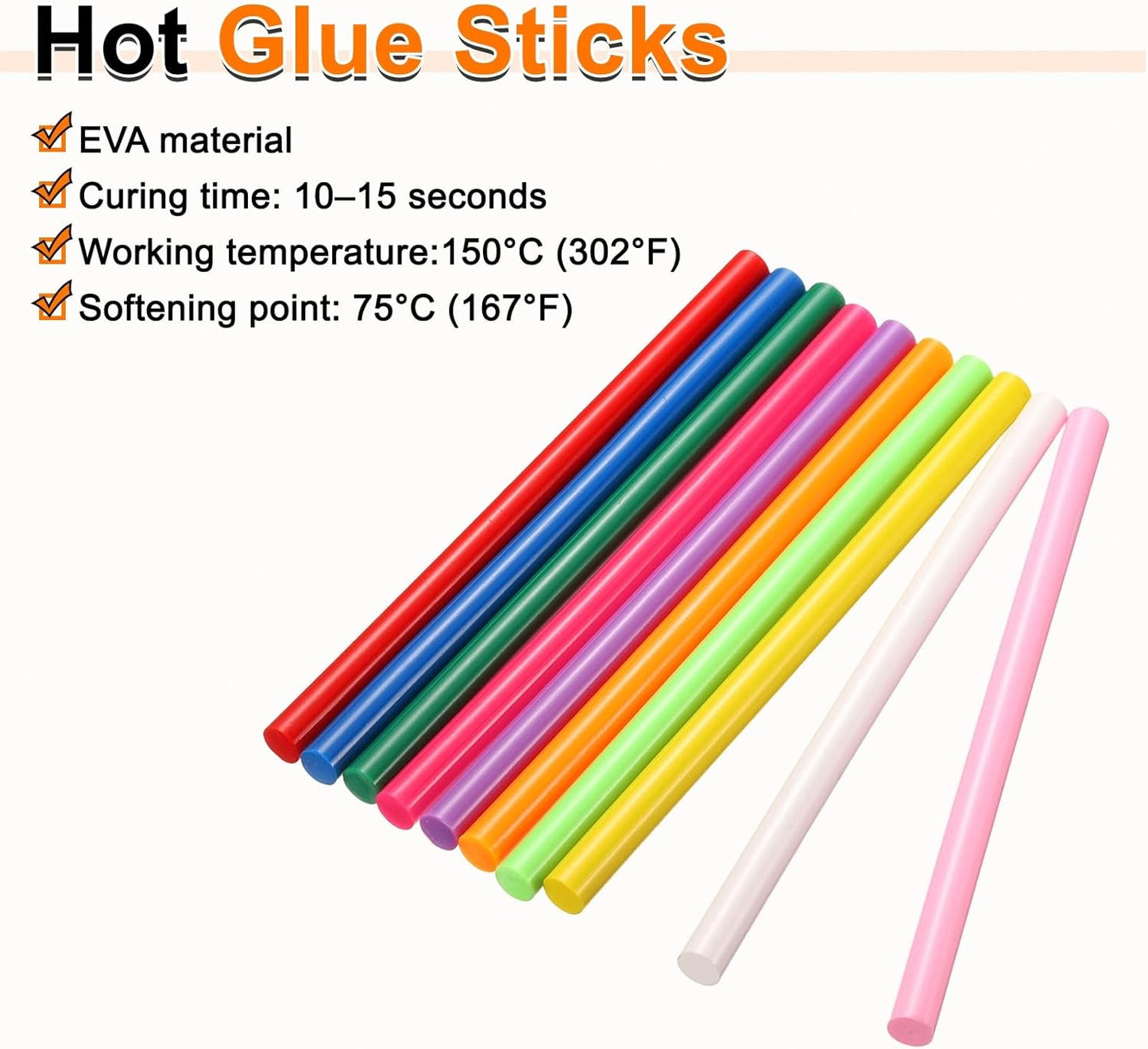 HARFINGTON 10pcs Hot Glue Sticks 0.43" Dia x 7.87" Long EVA Mini Hot Melt Adhesive Glue Stick for Hot Melt Gun Wood Plastic Glass Flowers Fabrics Foam, Multicolor