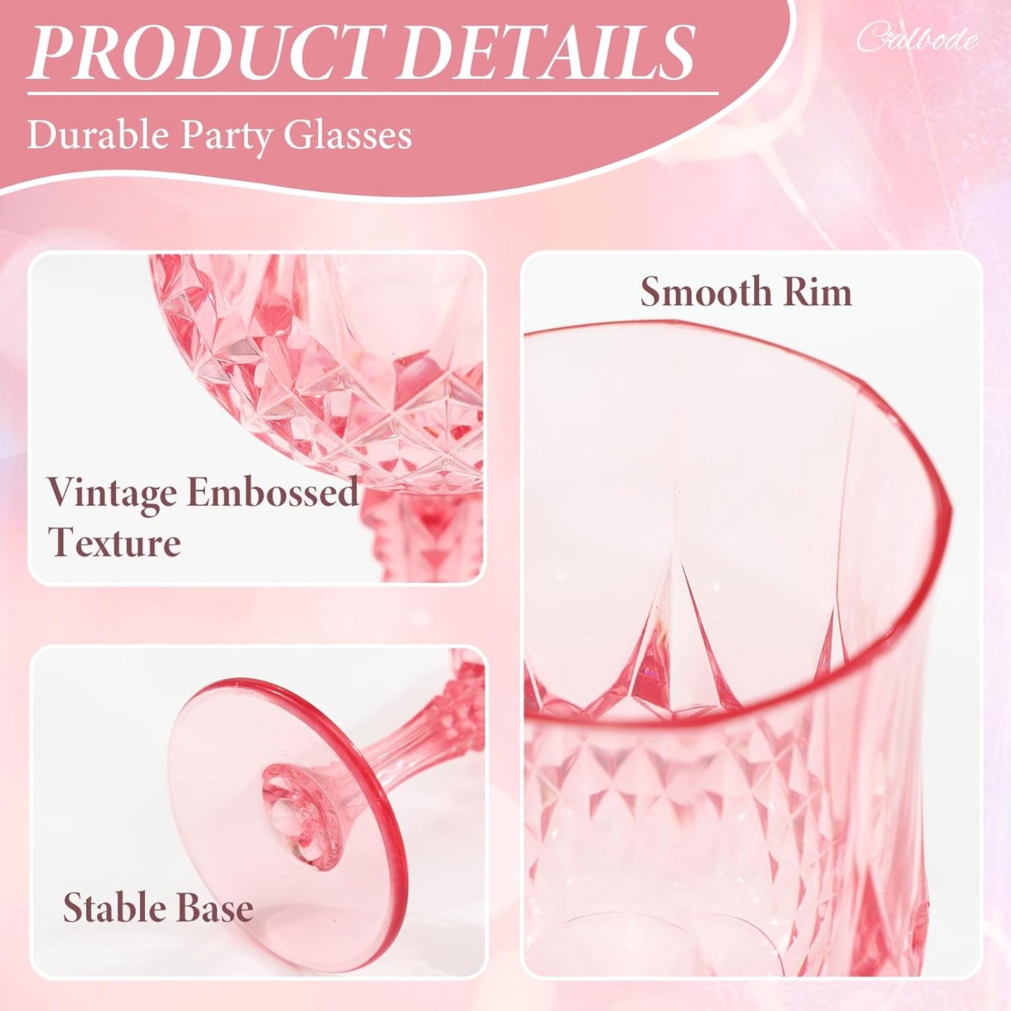 Pink Plastic Wine Glasses Set of 24 – 7oz Unbreakable Pink Plastic Goblets for Parties Reusable & Dishwasher-Safe Ideal for Weddings, Bars, and Every Celebration