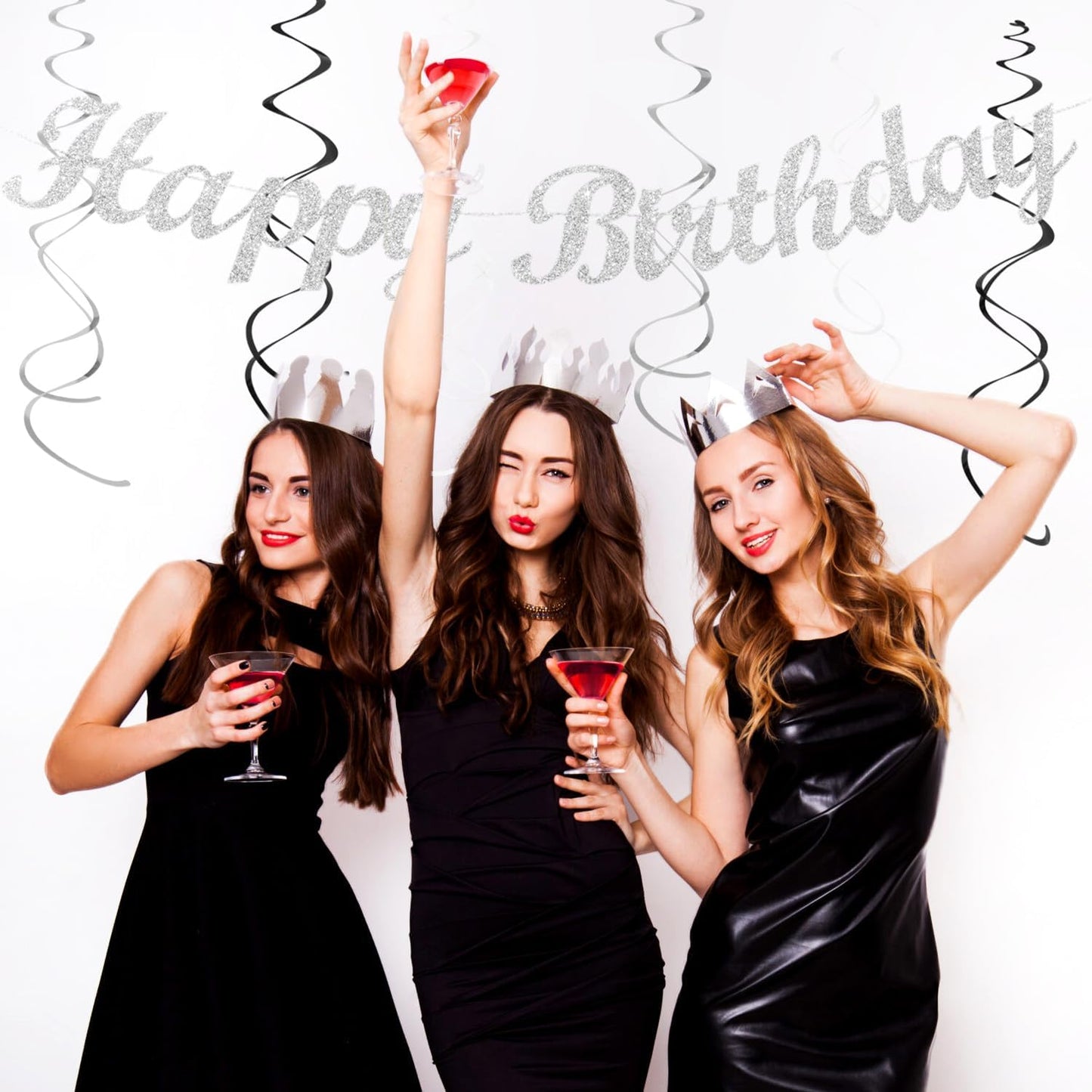 Black White Silver Birthday Party-decorations - 21pcs Boys Men Happy Banner,Paper Streamers Lanterns Honeycomb,Tissue Pom Poms Fan,Adult Supplies Decor 16th 20th 40th 45th 50th 60th Huglony