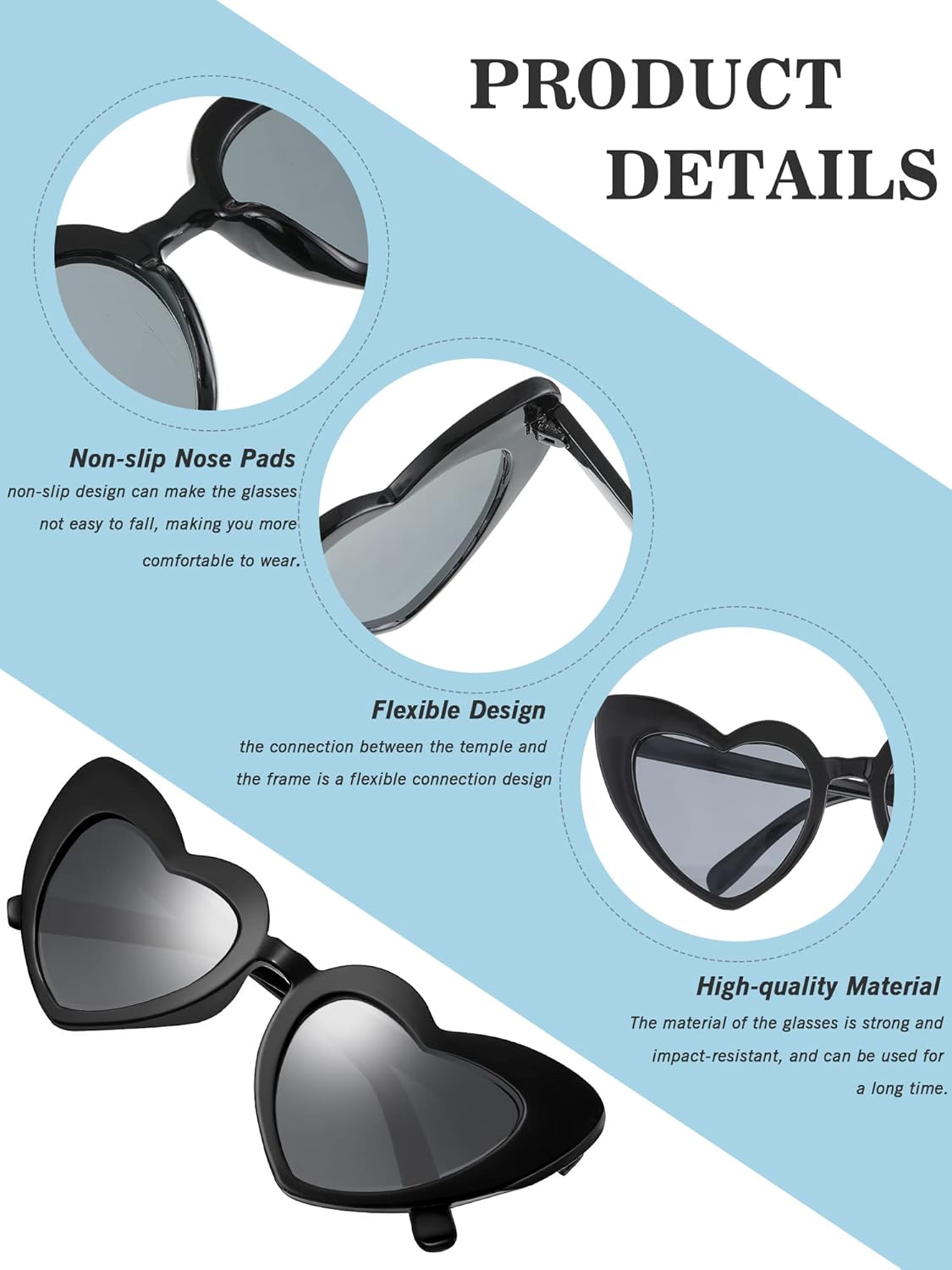 Flutesan 20 Pairs Retro Heart Sunglasses Vintage Cat Eye Heart Glasses Women Bachelorette Bride Sunglasses Bulk